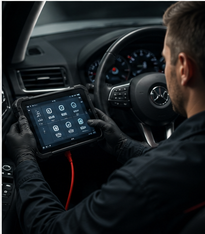 Diagnostic scanning tablet connected to a car