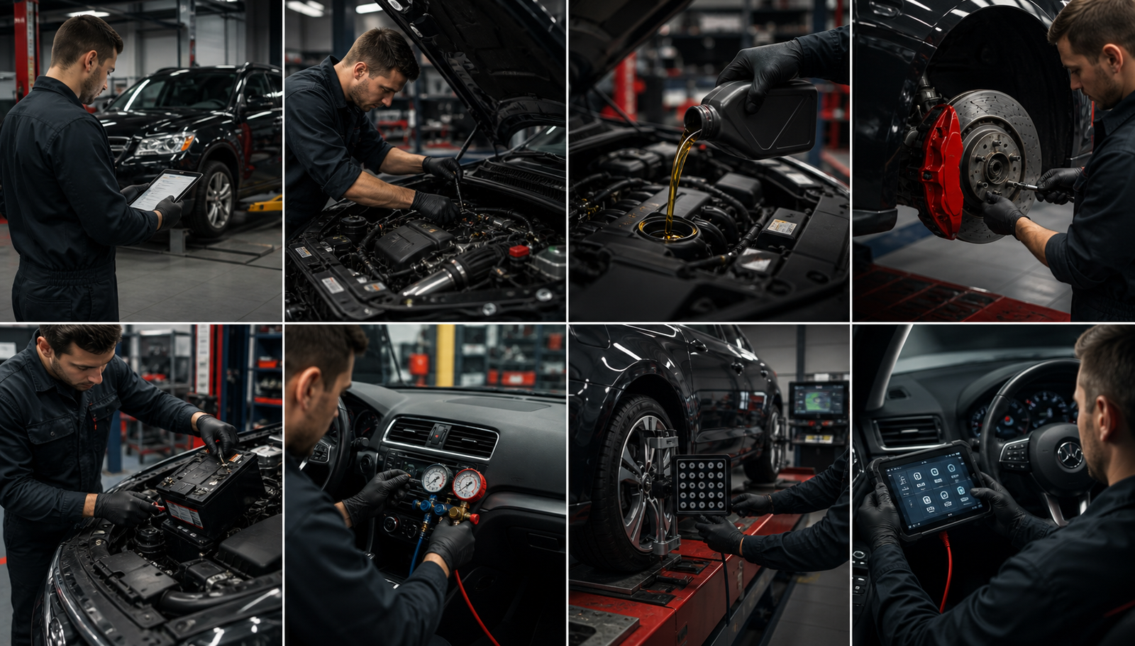 Automotive technicians working inside a service workshop