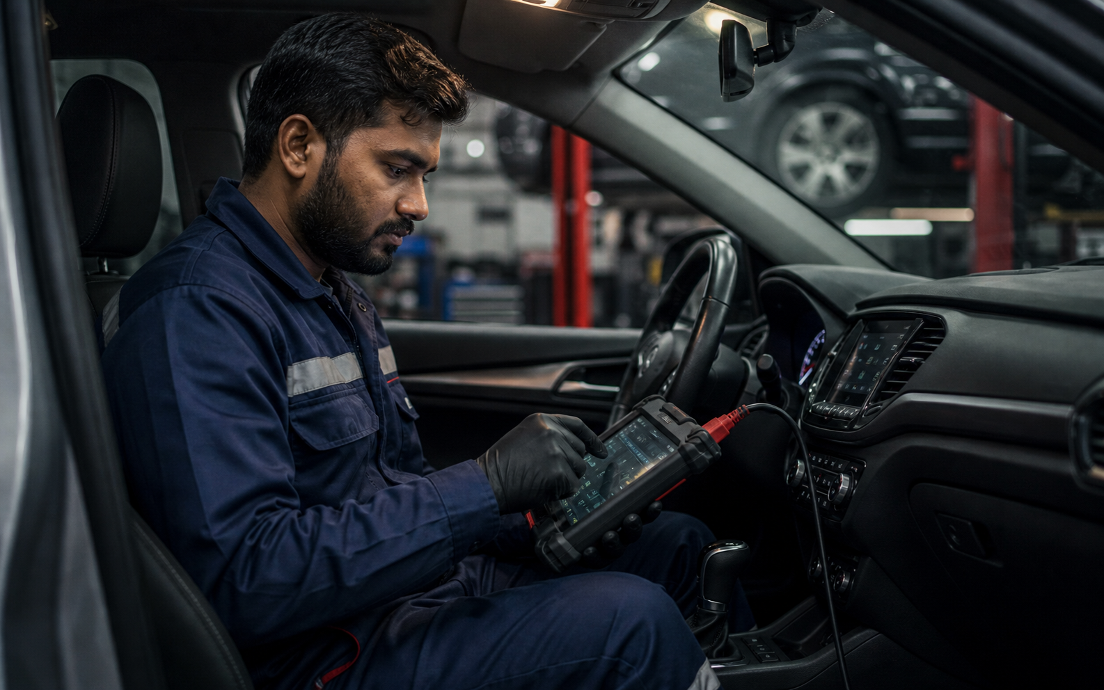 Indian technician performing diagnostics