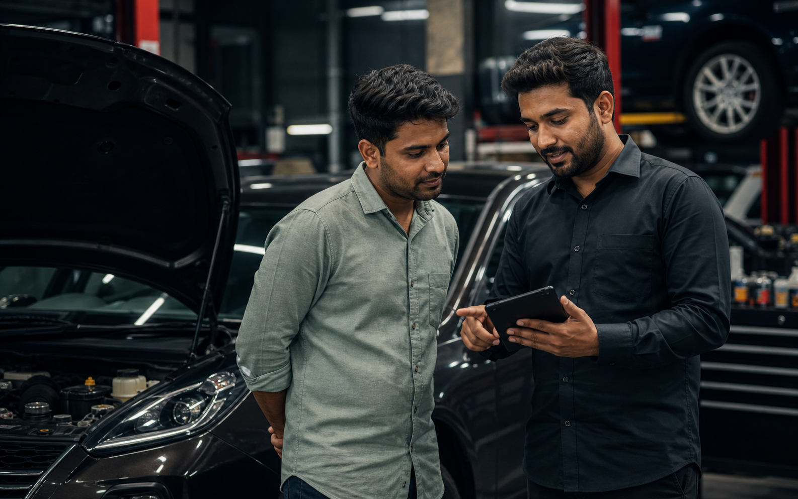 Indian automotive service advisor assisting a customer